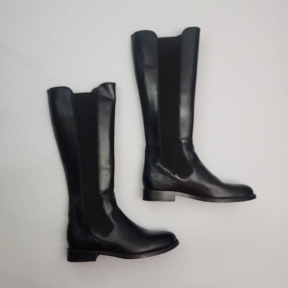 Wolverine Riding Boots Darcy Black Leather Low Heel Women Sz 6 Tall Knee